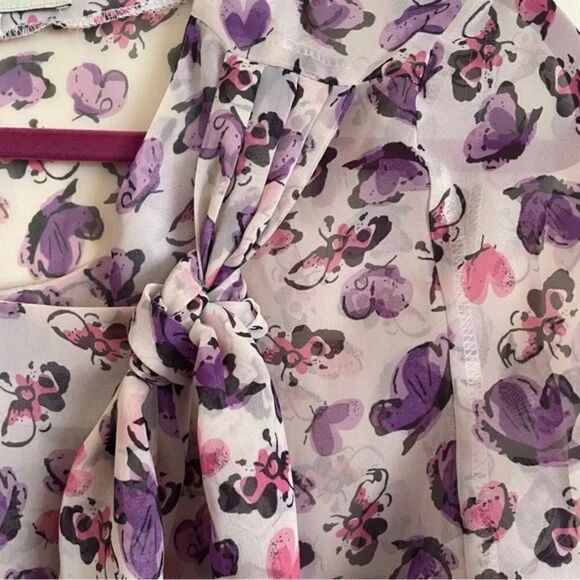 Bettie Page Tatyana Butterfly Print Bow Tie Blouse XXL - Picture 4 of 8